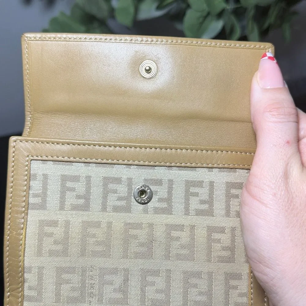 Beige Fendi Zucchino monogram canvas and leather bifold wallet